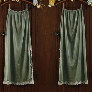 Dusty Green Silky Lace Trim Skirt